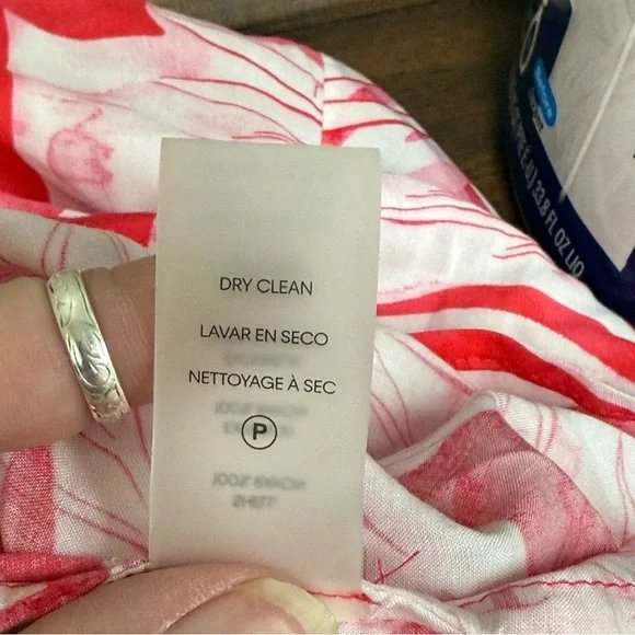 Calvin Klein 3X Pink Leaf Print Button Blouse | Tropical Resort Cruise Top - Picture 7 of 8